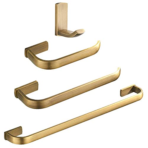 WINCASE Brass Bathroom Accessories, Bath Towel Holder Antique, Towel Bar Set Toilet Paper Holder Robe Hook Brushed Brass Wall Mounted