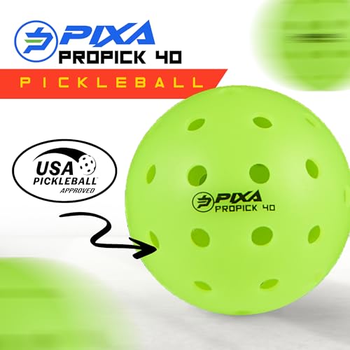 PIXA Propick 40 Unisphere Premium Outdoor Pickleball - USAPA Approved, Tournament Play, Durable Outdoor Pickleballs, Consistent Bounce,Smooth Flight,Competitive Play,Bright Yellow/Green,Pack of 3,6,12