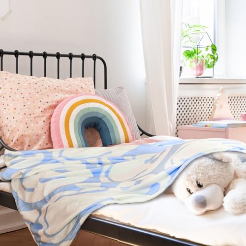 Frienda Preppy Throw Blanket Smile Face Cute Flannel Soft Plush Fuzzy Blanket Preppy Bedding Stuff for Dormitory Living Room 50" x 60"(Blue Distort Smile Face)
