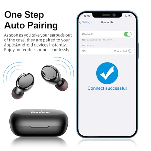 kurdene Bluetooth Wireless Earbuds, S8 Deep Bass Sound 38H Playtime IPX8 Waterproof Earphones Call Clear with Microphone in-Ear Bluetooth Headphones Comfortable for iPhone, Android