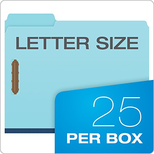 Pendaflex FP213 Pressboard Folders, 2 Fasteners, 1" Expansion, 1/3 Tab, Letter, Blue (Box of 25)