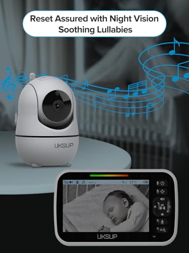 UKSUP Baby Monitor with Camera and Audio- Video Baby Monitor with 960ft Long Range, Remote Pan-Tilt-Zoom, Night Vision, Temperature Sensor, 2-Way Talk, 8 Lullabies, 30-Hour Battery & No WiFi