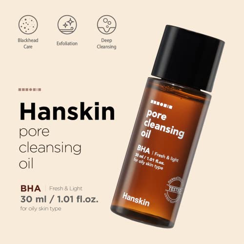 Hanskin BHA Pore Cleansing Oil and PHA Cleansing Balm, Sample Trial Size, Travel Size Mini Makeup Remover Set, Gentle Blackhead Cleanser for Combination and Oily Skin [30 ml/Pack of 2] + [8g/PHA Balm]