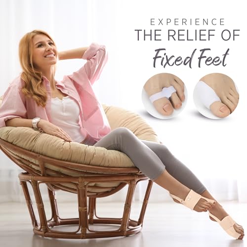 PEDIGOO Bunion Corrector for Women 2pc, Non-Slip Bunion Toe Separator, Hallux Valgus Relief for Day/Night Support (Beige)