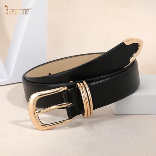 JASGOOD Women Leather Belt Silver Buckle Ladies Elegant Faux Leather Waist Belt for Jeans Pants