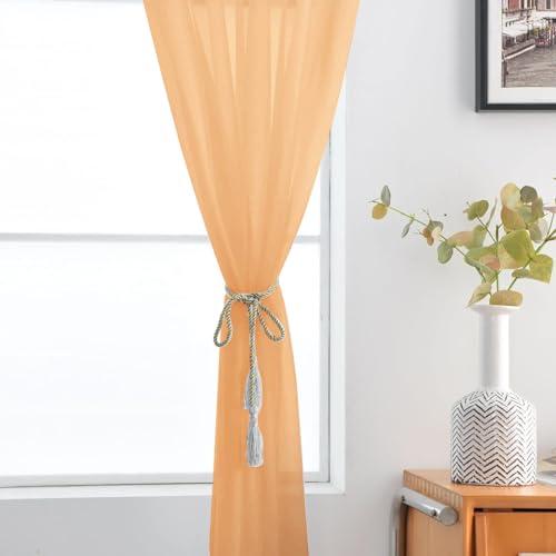 SpaceDresser Basic Rod Pocket Sheer Voile Window Curtain Panels Red 1 Pair 2 Panels 52 Width 84 Inch Long for Kitchen Bedroom Children Living Room Yard(Red,52 W x 84 L)