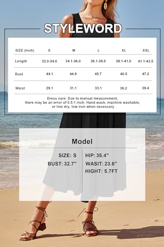 STYLEWORD Women's Casual Summer Tank Dress Crewneck Empire Waist Tiered Midi Dresses with Pockets(Blue,L)