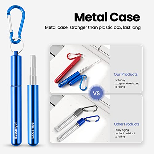 4 Pack Portable Reusable Metal Straw Collapsible Stainless Steel Drinking Straw Telescopic Straw to Drink Water Smoothie with Aluminum Key-chain Case & Cleaning Brush （Black & rose gold & blue & gold）