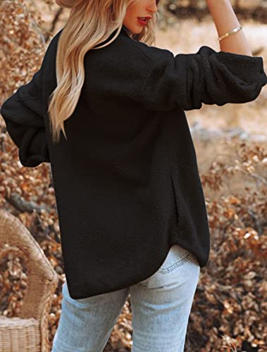 Nirovien Womens Oversized Fleece Jakcets Button Down Sherpa Shacket Fuzzy Coats Casual Warm Teddy Outwear with Pockets(Black,S)