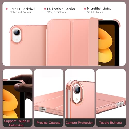 MoKo for iPad Mini 7 (A17 Pro) Generation Case 2024, iPad Mini 6 Case 2021, 8.3-inch Slim Lightweight Protective Hard Back PC Shell Stand Cover Support Touch ID, Auto Wake/Sleep, Raspberry