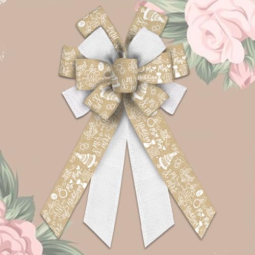 Threetols White Natural Linen Wreath Bows, Rustic Bows for Wreath Wedding Cake Decorative Bows for Front Christmas Farmhouse Ornaments Hanging Wreath Bow for Wedding Indoor Outdoor Decor