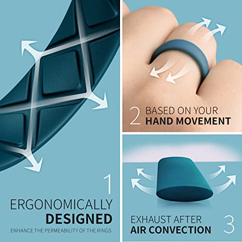 Egnaro Inner Arc Ergonomic Breathable Design, Silicone Rings for Women with Half Sizes, Women's Silicone Wedding Band, 6mm Wide - 2mm Thick