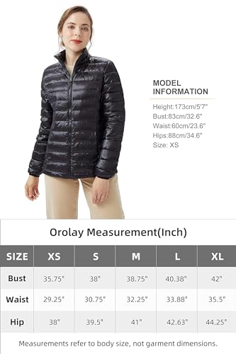 Orolay Women's Lightweight Packable Down Jacket Quilted Puffer Coat with Stand Collar Black XS