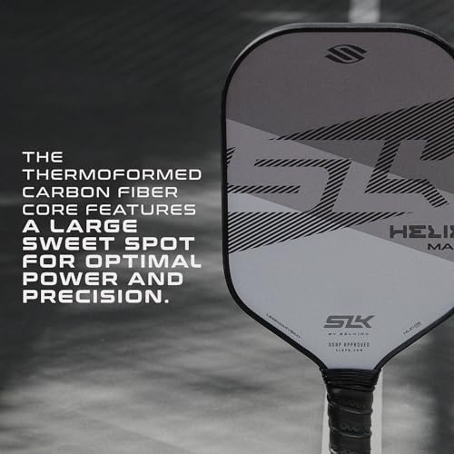 2024 SLK Helix Pro Pickleball Paddle | Carbon Fiber & Fiberglass Hybrid Face | Thermoformed Carbon Fiber Core | Unmatched Control | Legend Gray