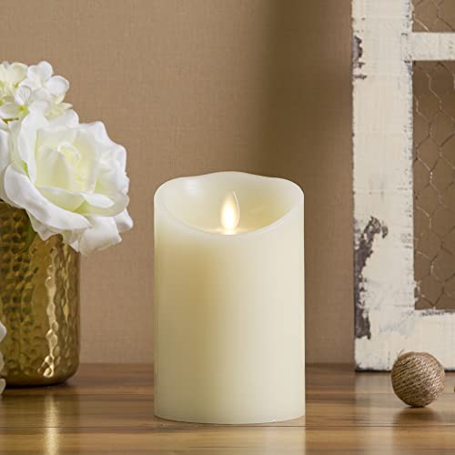 Luminara Moving Flame Pillar Flameless LED Candle, Scalloped Edge, Real Wax, Unscented - Ivory