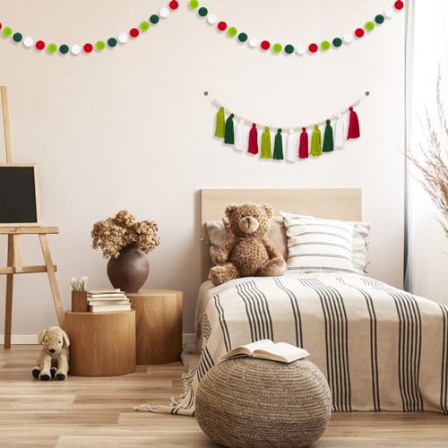 joycraft Tassel Garland Banner with Pom Pom Garlands, 3.6Ft Christmas Home Decor Tassels Garland, Tassel Banner with Wood Beads, Wall Hanging Tassel Garland Decor for Back to School, Home, Christmas