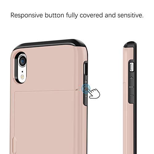 SAMONPOW Wallet Case for iPhone XR Case with Card Holder Protective Case Dual Layer Shockproof Hard PC Soft Hybrid Rubber Anti Scratch Case for iPhone XR 6.1 inch Light Pink