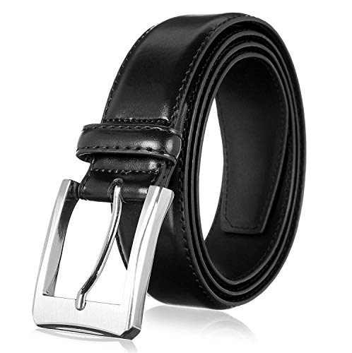 KM Legend Mens Genuine Leather Dress - Classic & Fashion For Work Business And Casual Belt, Basic Black, 54 US