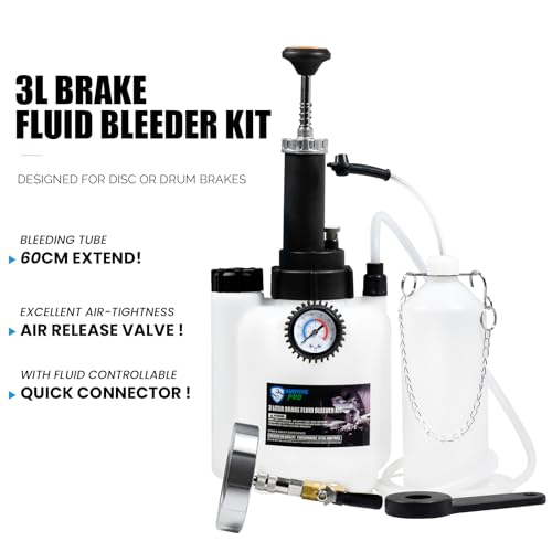 SMOTIVEPRO 3L Manual Brake Bleeder Fluid Pump and 1L Waste Oil Bottle, One Man Professional Brake Bleeder Kit Suitable for Acura/GEO/GMC/KIA/VW/Hyundai/Range Rover/Toyota/Honda/Nissan