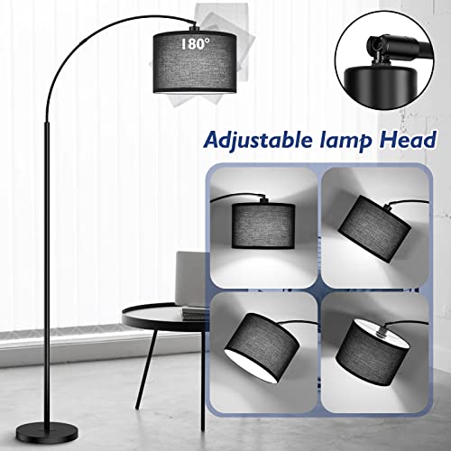 Arc Floor Lamps for Living Room, Modern Remote Control Standing Lamp with Stepless Dimmable, Black Tall Lamp with Gary Drum Shade, Over Couch Arched Reading Light for Bedroom, Office(Bulb Included)