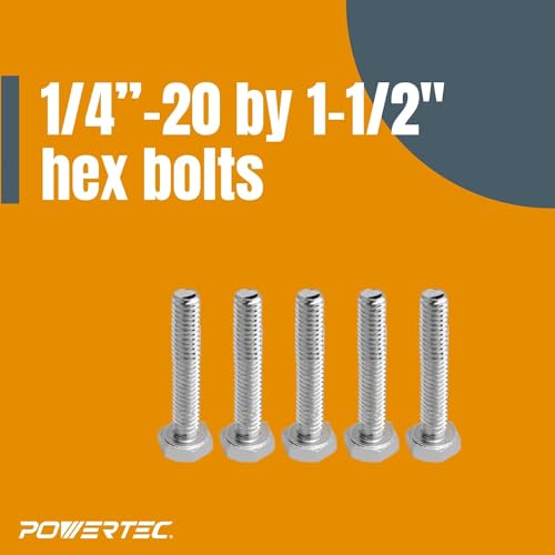 POWERTEC 72091 T Track Knob Kit with T Slot Router Bit, 1/4-20 x 1-1/2" Hex Bolts, Washers, Knobs and Carbide Tipped Router Bit 7/16" Dia. x 3/16" H x 1/4" Shank, T Track Accessories