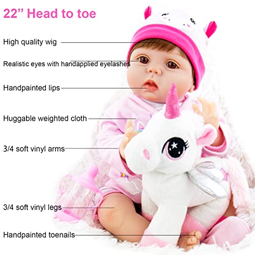 Milidool Reborn Baby Dolls Lifelike Girl Doll 22 inch Realistic Newborn Baby Doll Real Looking Silicone Baby Dolls Girl with Feeding Bunny Toy Gift Set for Kids 3+