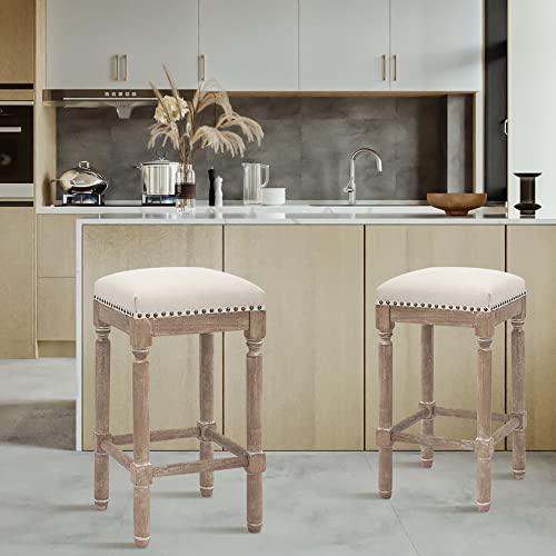 CangLong Upholstered Counter Height Stools French Country Barstool for Kitchen,Dressing Table&Bar,Taupe 2 Pack