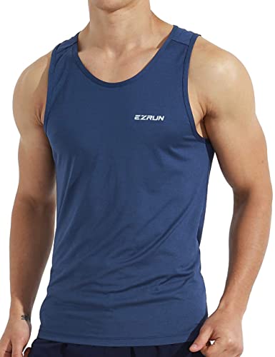 EZRUN Men's Quick Dry Workout Tank Top Swim Beach Shirts for Gym Athletic Running Muscle Sleeveless Shirts(LightGray,4XL)