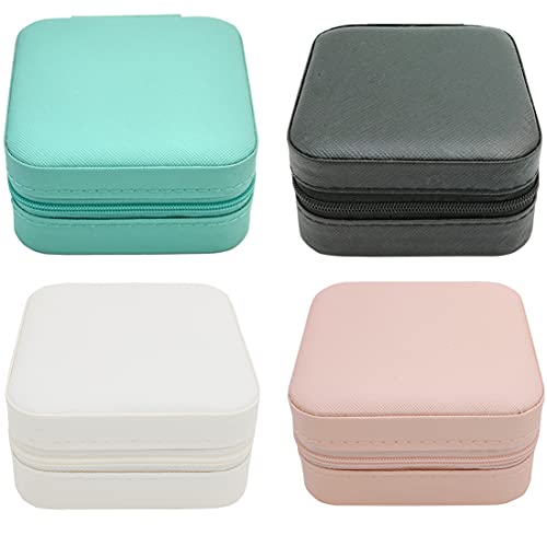 TRODANCE Mini Jewelry Travel Case,Small Travel Jewelry Organizer, Portable Jewelry Box Travel Mini Storage Organizer Portable Display Storage Box For Rings Earrings Necklaces (4Color-4pack)