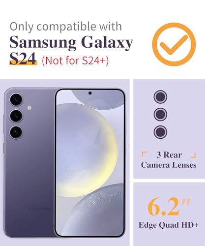 GVIEWIN for Samsung Galaxy S24 Case Floral, with Screen Protector & Camera Lens Protector, Hard PC&TPU Bumper Clear Shockproof Protective Women Phone Cover 6.2" (Cherry Blossoms/Purple)