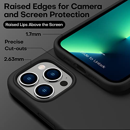 CellEver Heavy-Duty Silicone Case for iPhone 13 Pro Max - Two Shatterproof Glass Screen Protectors, Military Drop Protection, Scratch-Free Interior, Black