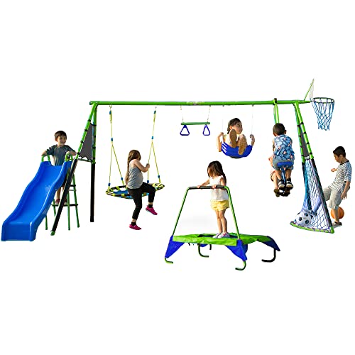 FITNESS REALITY KIDS ‘The Ultimate’ 8 Station Sports Series Metal Swing Set, Blue, One Size