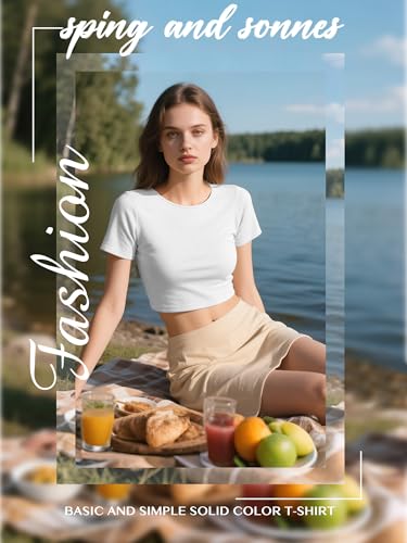 Syhood 4 Pack Summer Crop Tops for Women Basic Tight Short Sleeve Cute Trendy Scoop Neck Crop Tops for Women or Teen Girls(Medium,Black, White, Pink, Blue)