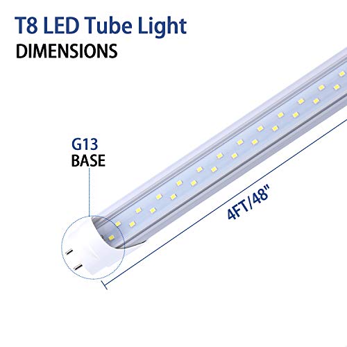 TRLIFE 4FT LED Light Bulbs, T8 4FT LED Tube Lights 28W 5000K Daylight White, 3360 Lumens Dual Row LEDs Replacement for 4 FT Fluorescent Fixture, Clear Cover, Dual-end Powered, Ballast Remove(4 Pack)