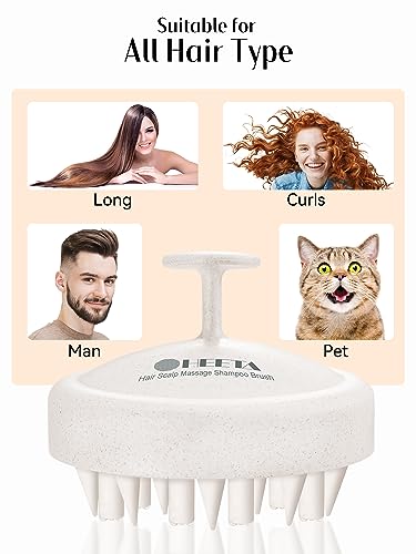 HEETA Hair Scalp Massager for Hair Growth, Shampoo Brush, Scalp Exfoliator with Soft Silicone Bristles, Scalp Scrubber for Dandruff Removal to Relieve Stress, Wet Dry Hair, Updated Material, Beige