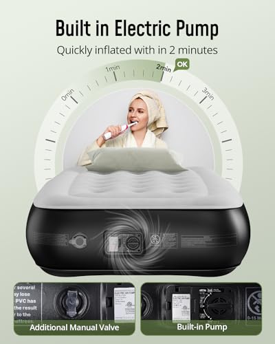 Airefina Twin Air Mattress with Built-in Pump Raised, 13" Blow up Mattress in 2 Mins Quick Inflation/Deflation, Twin Inflatable Mattress Bed with Flocked Top for Camping, Home, Portable 75x39x13in