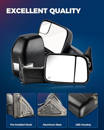 KAX Towing Mirrors Compatible with 1999-2002 Chevy Silverado GMC Sirra 1500 2500 3500 for Tahoe Suburban Avalanche, with Convex Glass Manual Controlling Telescoping Black Cap