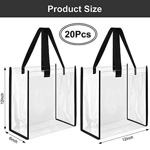Saintrygo 20 Pack Clear Tote Bags Bulk 12 x 12 x 6 PVC Plastic Tote Bag with Handles for Stadium Work Beach Sports(Black)
