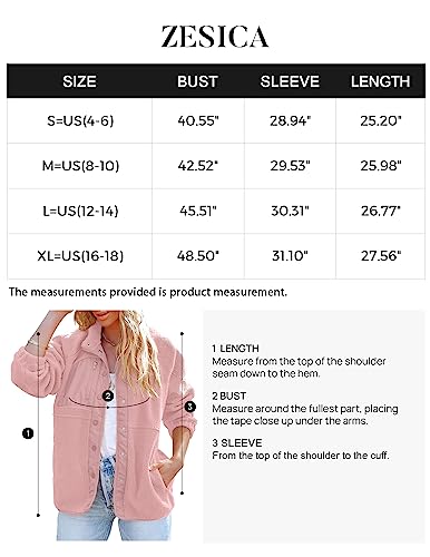 ZESICA Women's Fall Winter Sherpa Fleece Jacket Casual Long Sleeve Button Down Fuzzy Shacket Outerwear Coat,Apricot,Small