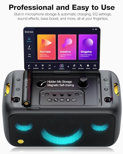 Ikarao Karaoke Machine for Adults with Lyrics Display, Built-in 13.3" Screen, Truly All in One Karaoke Machine with 2 Wireless Microphone (Hidden & Self Charging), 800W Bluetooth Speaker for Party, TV