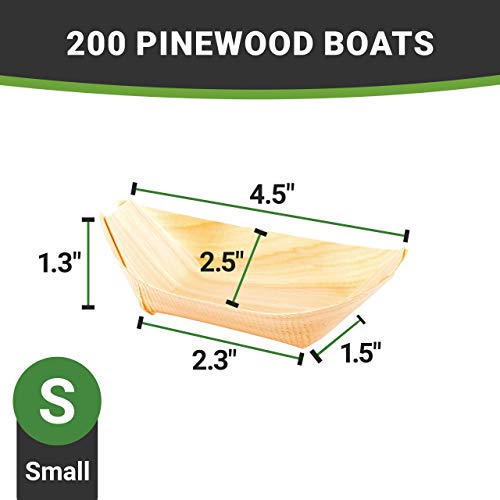 Restaurantware 4.5 x 2.5 Inch Food Boat 200 Bamboo Display Boat - Durable Small Bamboo Serving Tray For Catered Events Wedding Banquets Or Celebrations