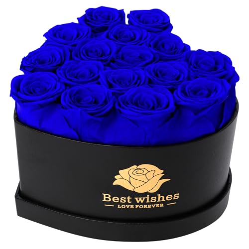 Childom Birthday Gifts for Women,7Pcs Preserved Blue Roses for Her in a Box,Preserved Fresh Rose Flower Gifts for Her,Christmas Rose Gifts for Women,Rose Gifts for Anniversary,Thanksgiving,Christmas