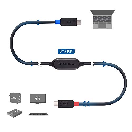 Cable Matters Unidirectional 10Gbps Active USB C Cable 10 ft, Supports Up to [4K@60Hz Video, 60W Charging, 10Gbps Data Transfer] for Apple Vision Pro, Meta Quest 3 VR Headset, Portable Monitor