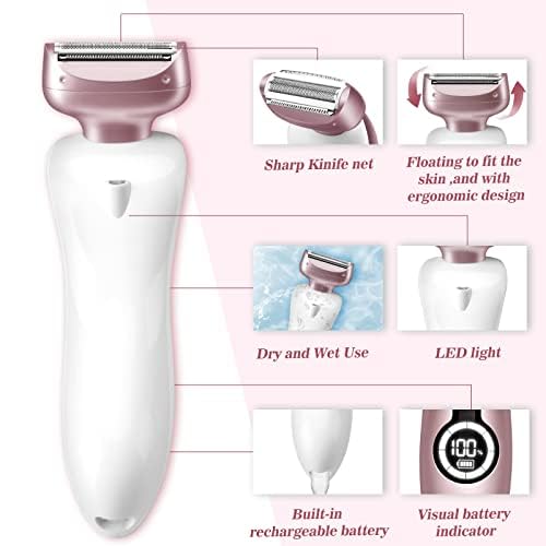 Akunbem Electric Shaver for Women for Legs Bikini Trimmer Electric Razors for Women Underarm Public Hairs Rechargeable Womens Shaver Wet Dry Use Painless Cordless with Detachable Head (Pink)