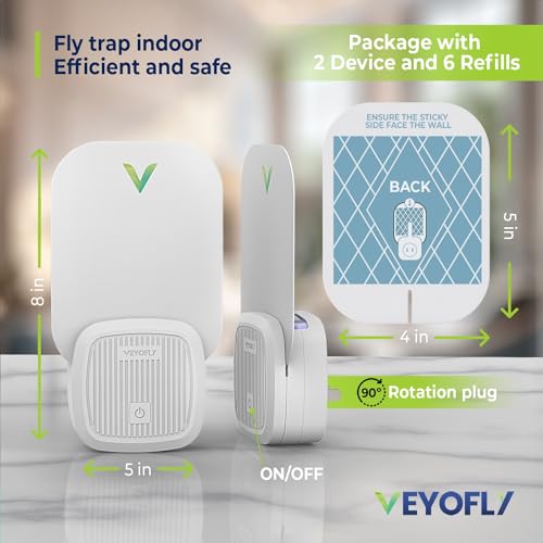 (Starter Kit) Fly Catcher Indoor, Fly Trap Indoor, (2 Device + 6 Refills) Fruit Fly Traps for Indoors, Gnat Traps for House Indoor, Bug Killer, Fly Trap, Safer Plug in Light Flying Insect Trap