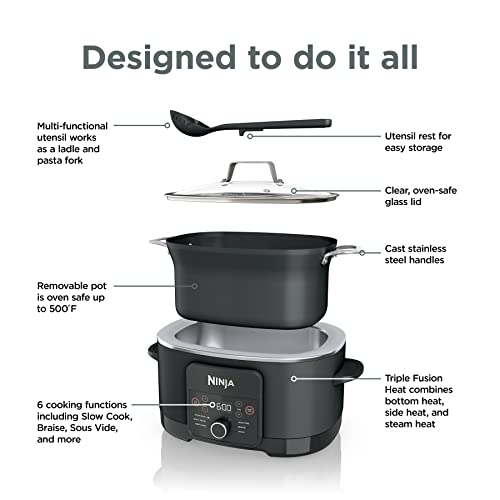 Ninja® 12-in-1 PossibleCooker™ PLUS | 8.5-qt - Sous Vide & Proof Multi-Cooker | Slow Cooker, Dutch Oven & More | Glass Lid & Integrated Spoon | Nonstick | Oven Safe Pot to 500°F | Black | MC1010