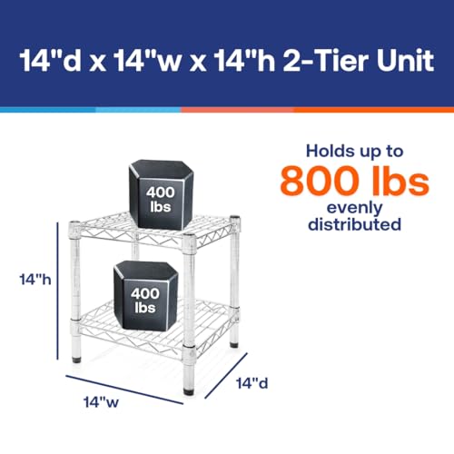 Shelving Inc. 14" d x 14" w Chrome Wire Shelving with 2 Tier Shelves, Weight Capacity 800lbs Per Shelf