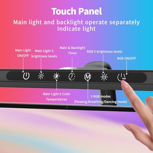 Upgraded Desk Lamp with RGB Backlight,24W Architect Desk Lamps for Home Office,Tall Desk Light with Clamp,60"Timer,25 Lighting Modes,Eye Caring Swing Arm Desk Lamp for Monitor PC,Gaming,Study,Work