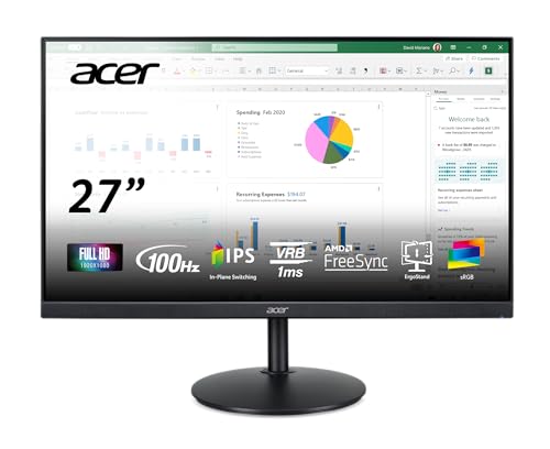 Acer CB272 Ebmiprx 27" FHD 1920 x 1080 Zero Frame Home Office Monitor | AMD FreeSync | 1ms VRB | 100Hz | 99% sRGB | Height Adjustable Stand with Swivel, Tilt & Pivot (Display Port, HDMI & VGA Ports)