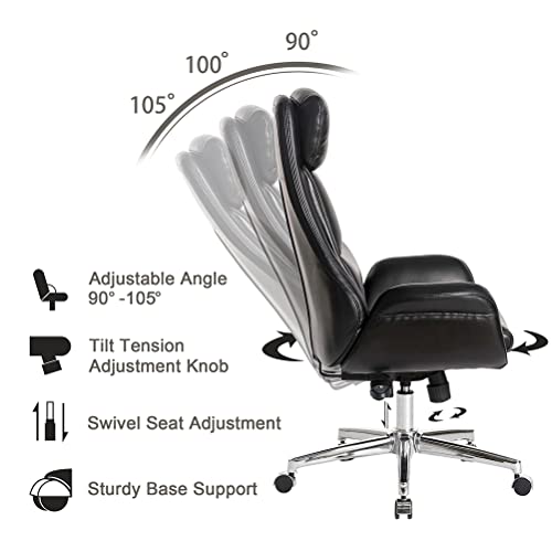 Glitzhome Mid-Century Modern Air Leatherette Adjustable Swivel High Back Office Chair, Black